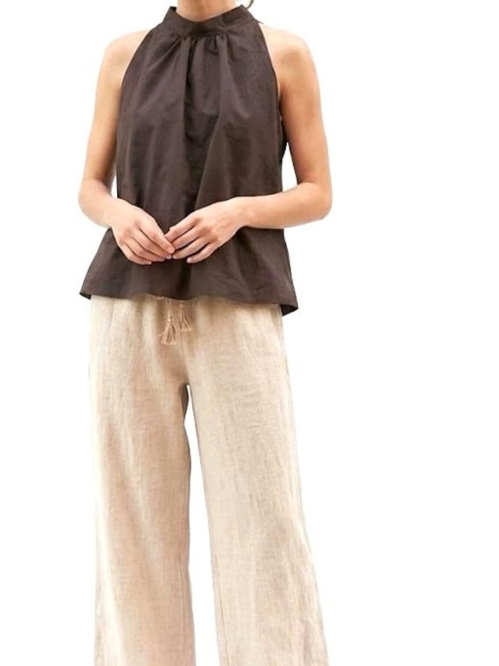 Made in Italy Cotton Bubble Hem Halter Blouse